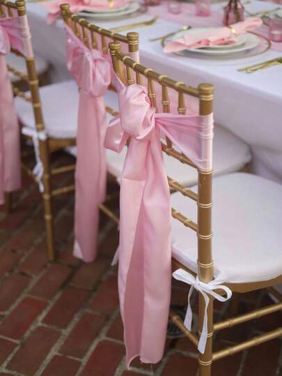 1/6/10pcs Pink Satin Chair Covers, Suitable For Chiavari Chairs, Satin Chair Bows, Silk Chair Sash Bows, Party Wedding Chair Covers, Suitable For Birthday, Event, Hotel, Restaurant, Ceremony, Banquet Decor, Ramadan Dinner Table Decor, Ramadan Decor, Baby Shower Decor