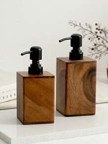 1/2 chai gỗ óc chó có thể tái sử dụng, chai đựng sữa dưỡng thể có vòi bơm bằng gỗ, chai đựng sữa tắm, dầu gội, bình đựng xà phòng lỏng rỗng. - A - Xem 2