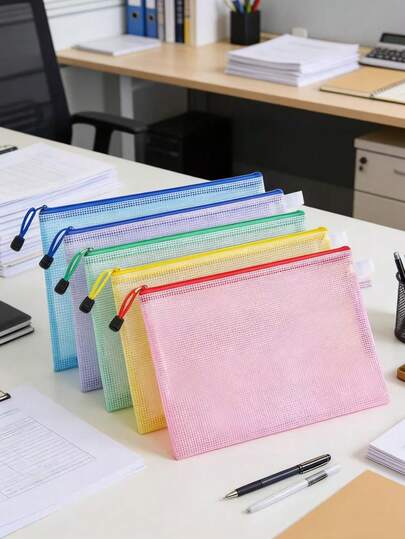 حافظة ملفات شبكية مقاس A4 مقاومة للماء، مناسبة لمشاريع التطريز والألغاز، مثالية للسفر والمدرسة والاجتماعات والمكتب/لوازم المدرسة، ألوان الماكرون، 5 ألوان