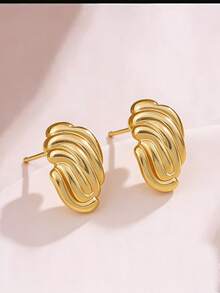1 Pair 304 Stainless Steel Asymmetrical Earrings, Suitable For Summer Travel And Vacation Wear, Mother's Day Gift - Gold - View 5