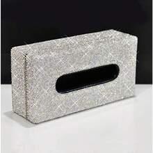 Luxury Crystal Rhinestone Handmade Bling Decorative Tissue Holder Box Case Silver - plateado - Ver 3
