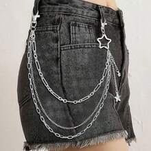 Hip Hop Pants Chain Silver Star Chain Layered Pocket Chains Jean Belt With Star Decorations Men Accessories Jewelry Vintage Rock Wallet Chains Punk Clothing Accessories For Women And Men - A - Xem 5