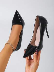 Vintage Style High Heels Thin Heels Party Women's Shoes, Spring/Autumn New Arrival Super High Shoes In Color Block Design With Pointed Low Vamp Women's High Heel Mirror Surface Red Bottom Fashion Pumps, Elegant Formal Dress Shoes - 黑色 - 查看 4