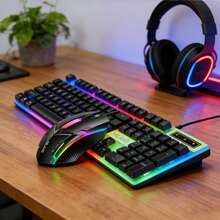 Wired Keyboard And Mouse Set, LED Backlit Silent Keyboard With Ergonomic Mouse, USB Plug And Play, Suitable For Home Office, Work, Gaming, Compatible With PC And Laptop - 查看 3