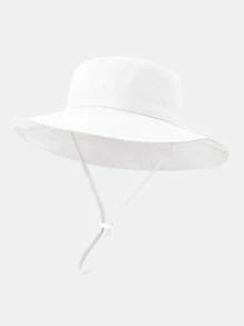 1pc Kids' Sun Protection Hat With Wind Cord, Minimalist Solid Color Or Cartoon Print Design, Lightweight Breathable Bucket Hat, Suitable For Beach And Daily Outings - 1PC - Girl - View 17
