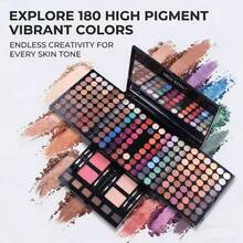 MISS ROSE 190-Color High-Quality Professional Makeup Palette Gift Box|Mirror + Full Set Of Brushes|Eye Shadow, Powder, Blush, Eyebrow Powder, Four-In-One Set|Stage-Level Makeup To Daily Nude Makeup|Valentine's Day Gift For Girlfriend/Novice Must-Have - 彩色 - 查看 2