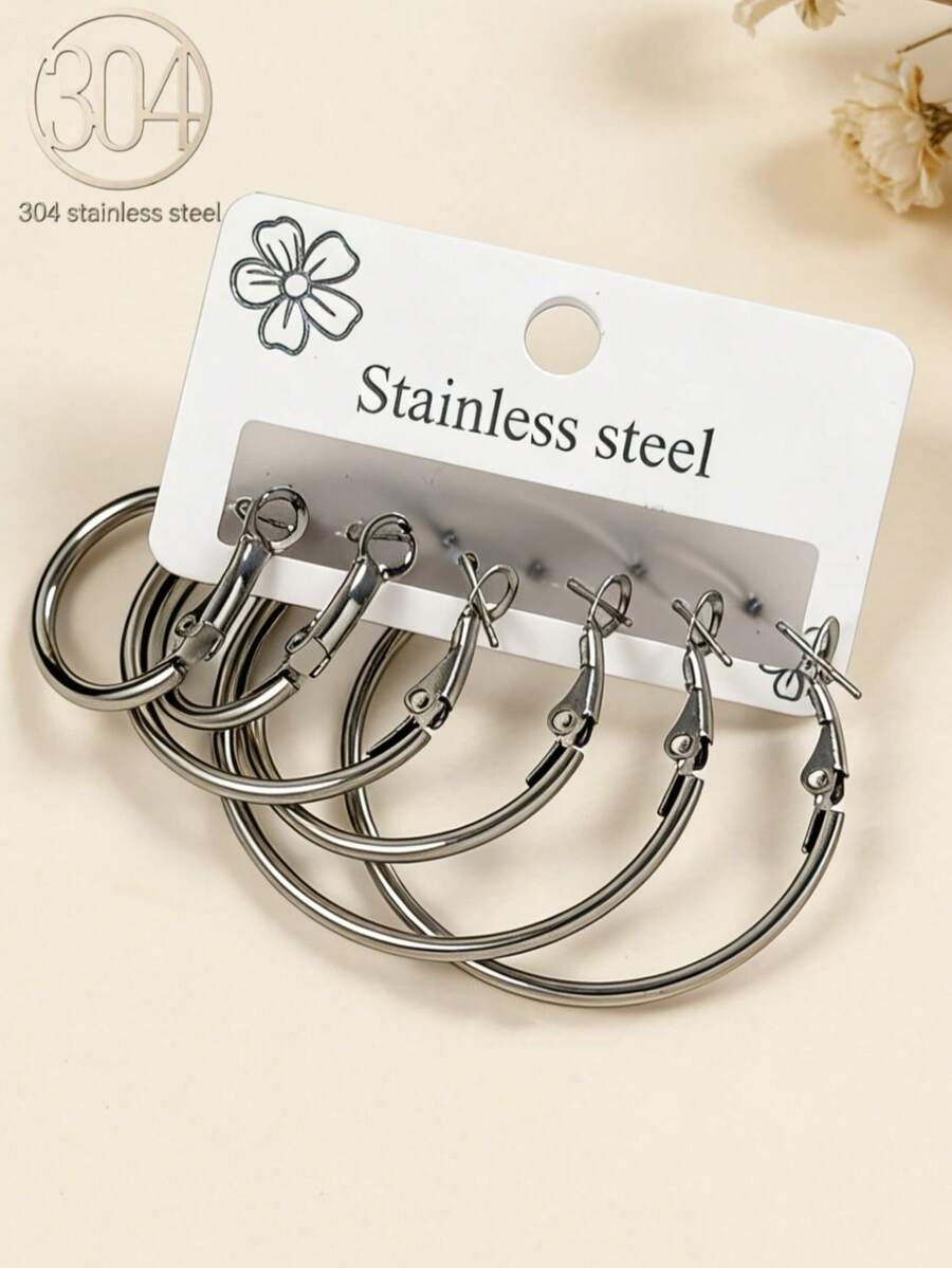 3 pares de pendientes de aro minimalistas, aptos para uso diario - Pendientes de langosta - Ver 1