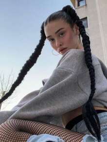 2条24英寸黑色马尾辫，带弹力带，耐热合成纤维，适合女性 - 黑棕色 - 查看 4
