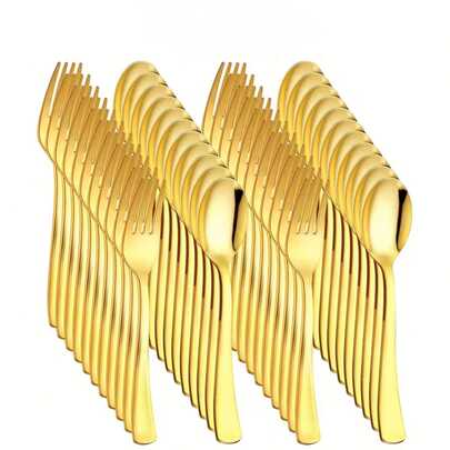 1/15/25/50/100/200/300pcs Gold Cutlery Set, Includes Forks, Knives, Spoons, Suitable For Wedding Decor, School Supplies, Bachelor Party, Kitchen Utensils, Party Supplies, Travel Kit, Gifts, Birthday Party, Graduation