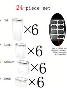 24/16/8/4/1 件套密封意面储物罐，大号塑料罐，可堆叠密封食品储物容器 - 带锁盖（4 种尺寸），密封食品储物容器，塑料食品罐 - 密封整理容器，密封保鲜 | 透明可视 | 耐用，耐温范围 -20°C 至 100°C；适合厨房收纳 - 彩色 - 查看 20