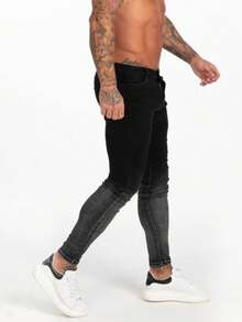 1pc Men's Slim Fit Stretchy Blue Denim Jeans - Black - View 4