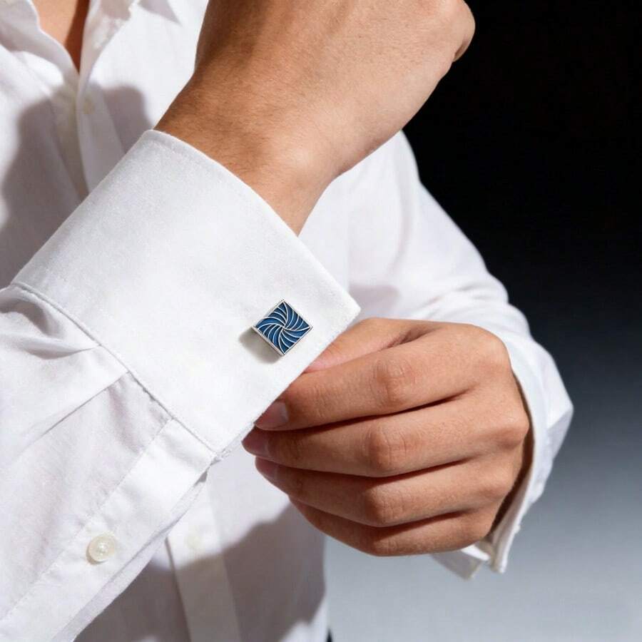 2PcsVintage Cufflinks Men French Cuff Shirt Square Pattern Enamel Business Suit Wedding Groom Bridal Casual Dress Cuff Links Men's Jewelry Luxury Gifts - Blue - View 1