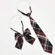 2件套女士经典条纹JK制服学术风格领结套装，学生青少年英伦格纹领带，适合校园穿着，2.76英寸，圣诞版 - 多色 - 查看 25