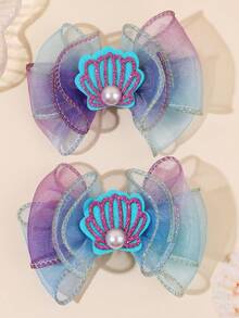 2 Stücke blaue Haarschleifen-Haarclips für Mädchen, Garn-Muschelzubehör Dekor Haarschleifen Clips, modische Haaraccessoires als Geschenke für Mädchen-Partys - Blau - Übersicht 5