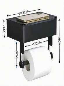 1 hộp đựng giấy vệ sinh bằng thép không gỉ, giá đựng giấy vệ sinh treo tường không cần khoan, giá đựng giấy vệ sinh gia đình. - màu đen - Xem 7