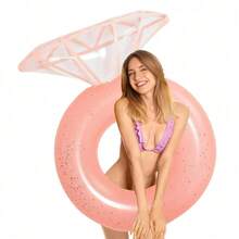 Pink Diamond Glitter Inflatable Pool Float, Sequin Round Swimming Ring Suitable For Summer Beach Vacation And Bachelorette Party - One Size Fits All - View 6