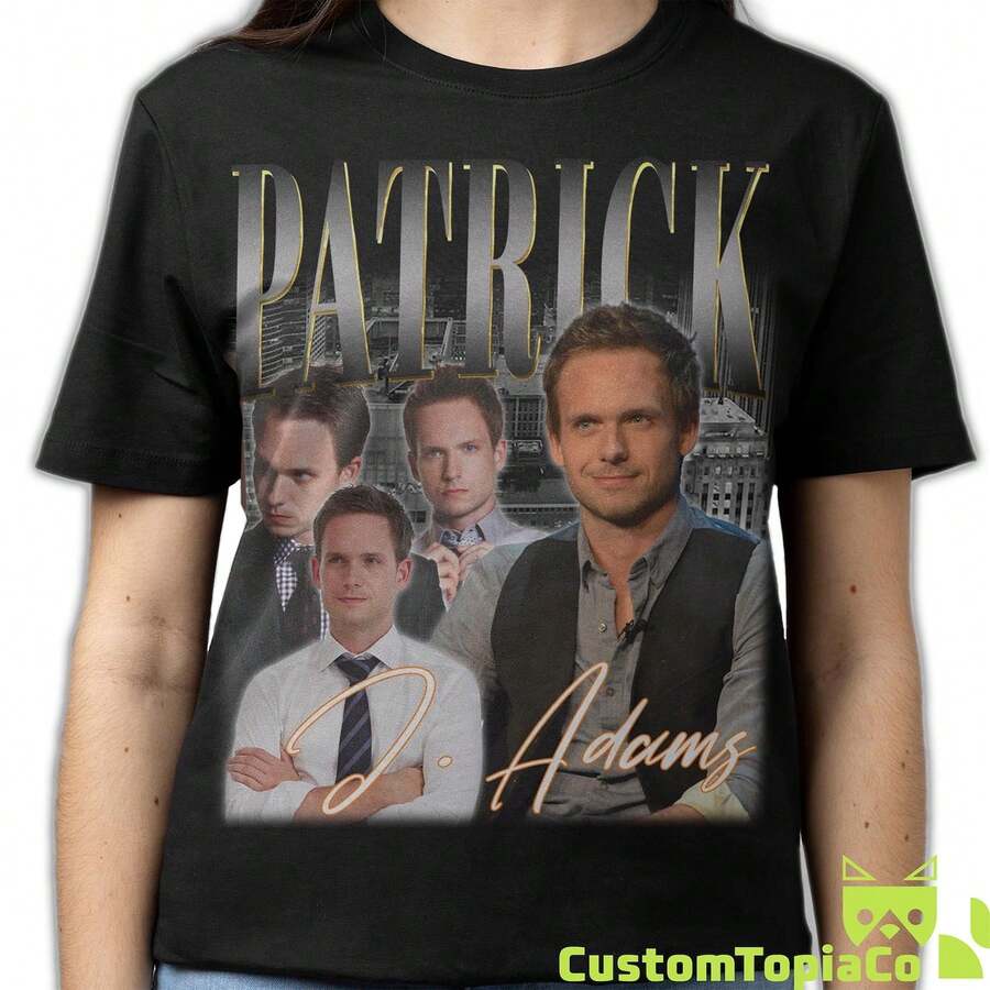 PATRICK J ADAMS SHIRT Patrick J Adams Vintage T-Shirt Patrick Johannes Adams Retro Bootleg Merch Patrick J Adams 80s Rap - 黑色 - 查看 1