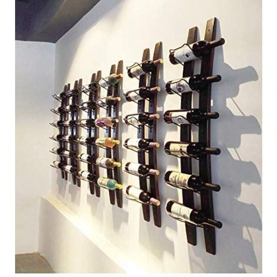 Estante de Madera para Vino montado en la Pared Soporte para Botellas de Vino de Madera Madera de Pino importada y Metal 6 Botellas de 40 x 7.6 Pulgadas Color Vino Tinto  855595 - Rojo - Ver 1