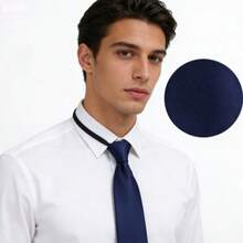 1pc Men's Fashionable Navy Blue Minimalist Necktie, Suitable For Business And School Outfits - Navy Blue - View 1