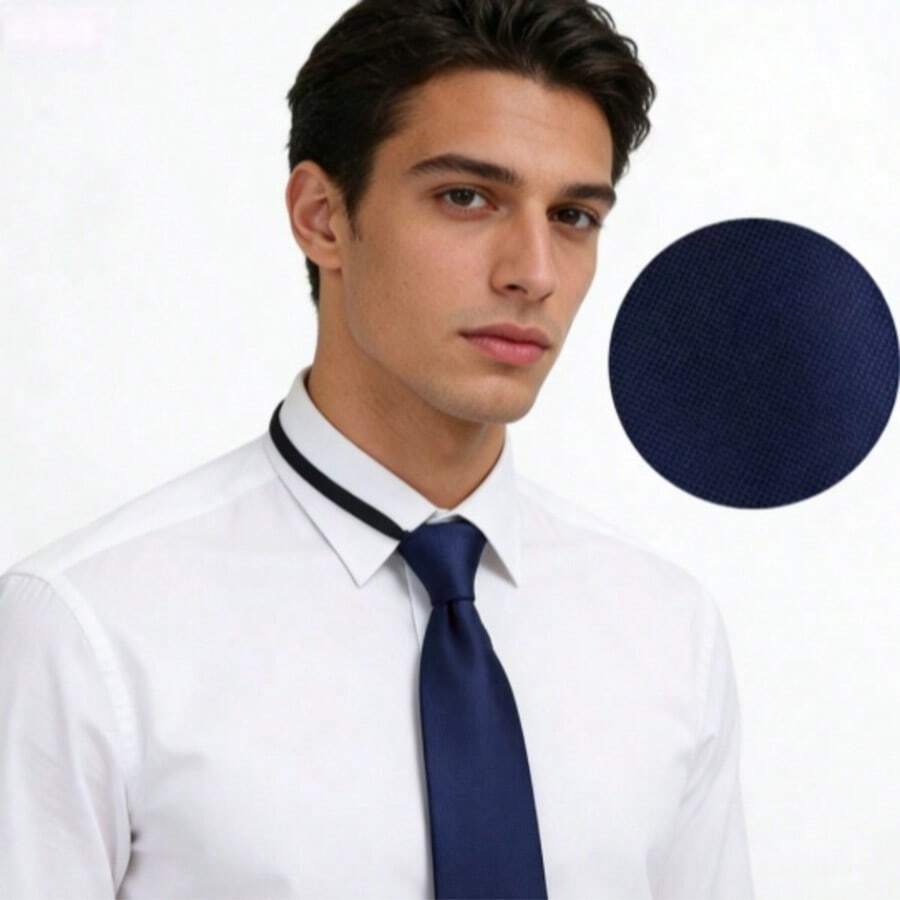 1pc Men's Fashionable Navy Blue Minimalist Necktie, Suitable For Business And School Outfits - Navy Blue - View 1