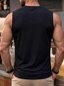 男士休闲圆领无袖上衣一件 - 黑色 - 查看 2