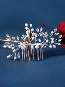 European And American Cross-Border Faux Pearl & Rhinestone Hair Comb, Elegant Bridal Headpiece, Fashion Hair Accessory Wholesale,Summer,Beach,Wedding - Silver - View 9