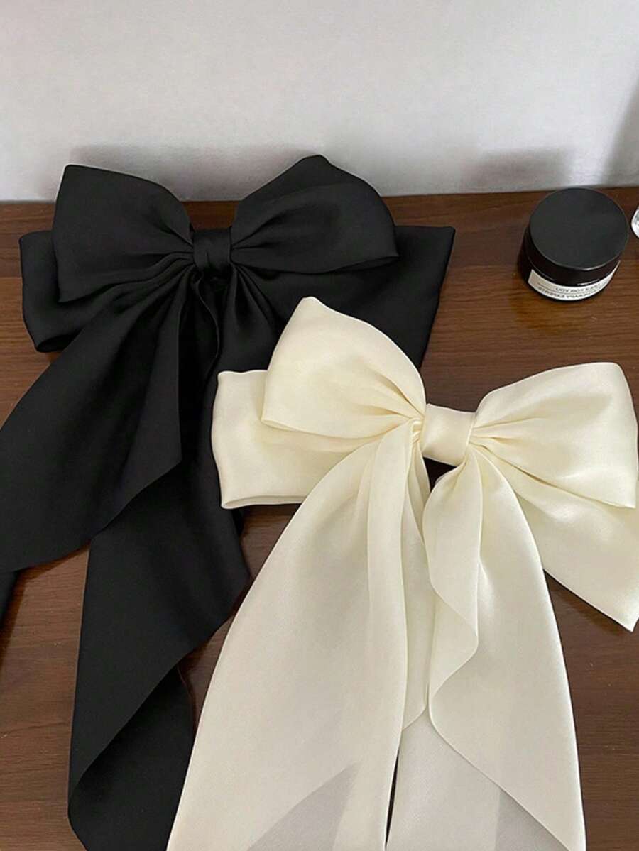 2 pezzi/1 pezzo Fermagli per capelli retrò in raso francese con fiocco, accessori per capelli eleganti con fiocco in nastro, fermagli per capelli con fiocco nero e bianco, adatti per estate, vacanze, viaggi, festival, compleanni - Multicolore - Visualizzare 1