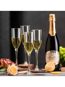 5盎司（约141.7克）耐用可重复使用的带柄香槟杯 - 现代时尚，是日常居家、婚礼、烘焙、饮酒、派对的理想之选（透明） - 查看 5