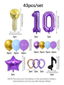 Bộ 43 bóng bay hình micro, số, sao, nốt nhạc, bao gồm các số màu tím, micro, ngôi sao năm cánh, nốt nhạc, bóng bay cao su màu vàng, tím, xanh dương, thích hợp cho tiệc chủ đề vũ trường, sinh nhật, đám cưới, chủ đề Kpop Music Hunter, trang trí cuộc thi, đạo cụ cosplay, trang trí tiệc Hip Hop thập niên 80 90. - Nhiều màu - Xem 9