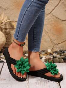 Nuevas sandalias de plataforma con flores 3D para mujer en verano, sandalias de dedo con tela suave y flores, suela antideslizante y resistente al desgaste, que estilizan y no cansan los pies, zapatos para playa y vacaciones, de uso interior y exterior, estilo de bosque de hadas, al estilo de las influencers de INS, que combinan con cualquier atuendo, casuales para estudiantes y viajes, con estilo de verano - Verde - Ver 2