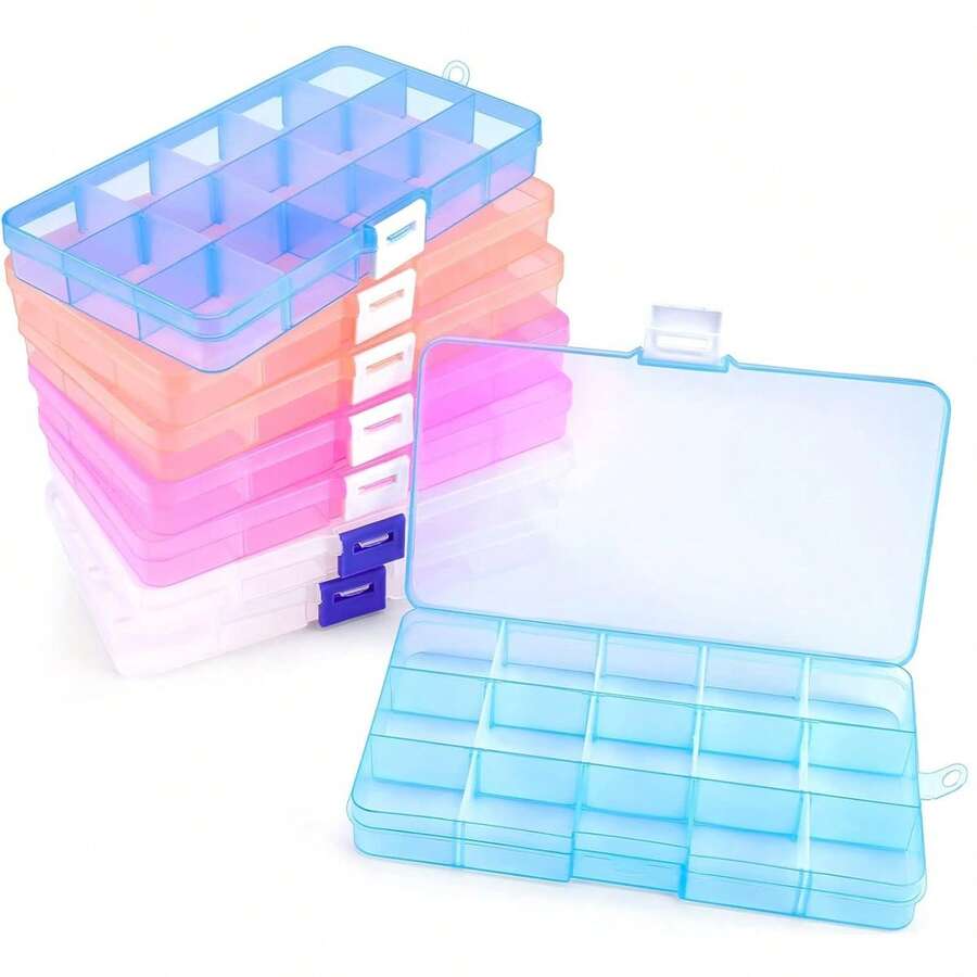 Hộp phân loại hạt cườm 15 ngăn, hộp phân loại bông tai, hộp đựng nhỏ bằng nhựa trong suốt có vách ngăn điều chỉnh được, dùng cho đồ thủ công, trang sức, ốc vít, vật dụng nhỏ. - Nhiều màu - Xem 1