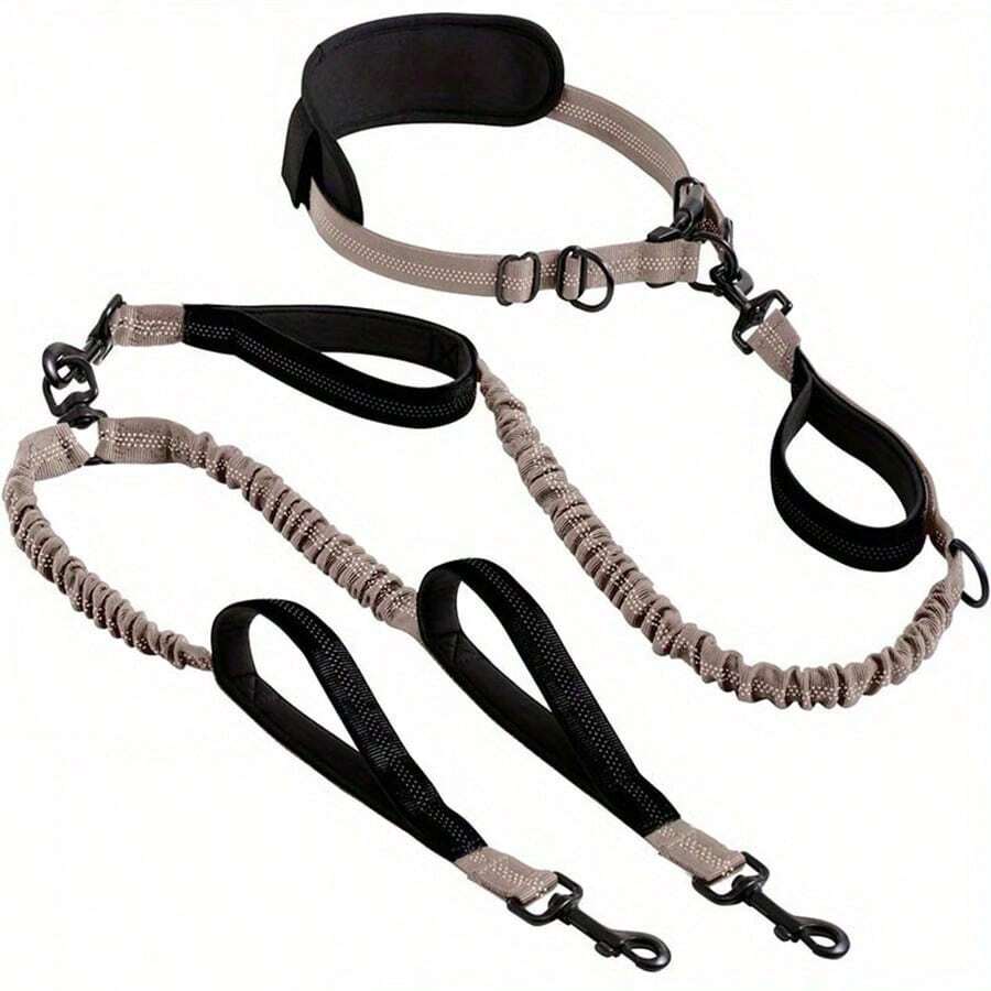 Hands-Free 2-In-1 Pet Leash, Reflective Elastic Pet Leash, Outdoor Sports Running Dog Leash - Retractable, Thickened Foam Handle, Anti-Pull Pet Leash - Multicolor - View 1