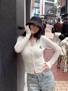 女士春夏轻薄罩衫，休闲半透明针织衫上衣，长袖外套，可单穿或内搭吊带背心 - 杏色 - 查看 3