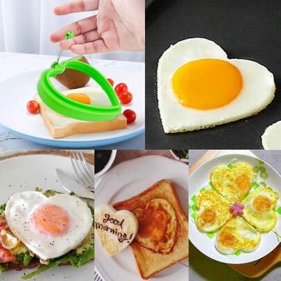 4pcs/Set Heart-Shaped Silicone Egg Rings, Non-Stick Reusable Egg Molds, Heat-Resistant Breakfast Cooking Tools For Pancakes, Omelets And Sandwiches, Easy To Clean (Red/Orange/Green/Blue)