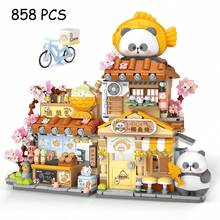 Set de construcción de la tienda de la casa del panda de vista de la calle, juguetes de bloques de construcción de panda lindos, mini bloques de construcción, tienda de construcción de panda abierta, juguetes creativos de regalo para cumpleaños, Halloween, Navidad, 800+ piezas - Multicolor - Ver 3