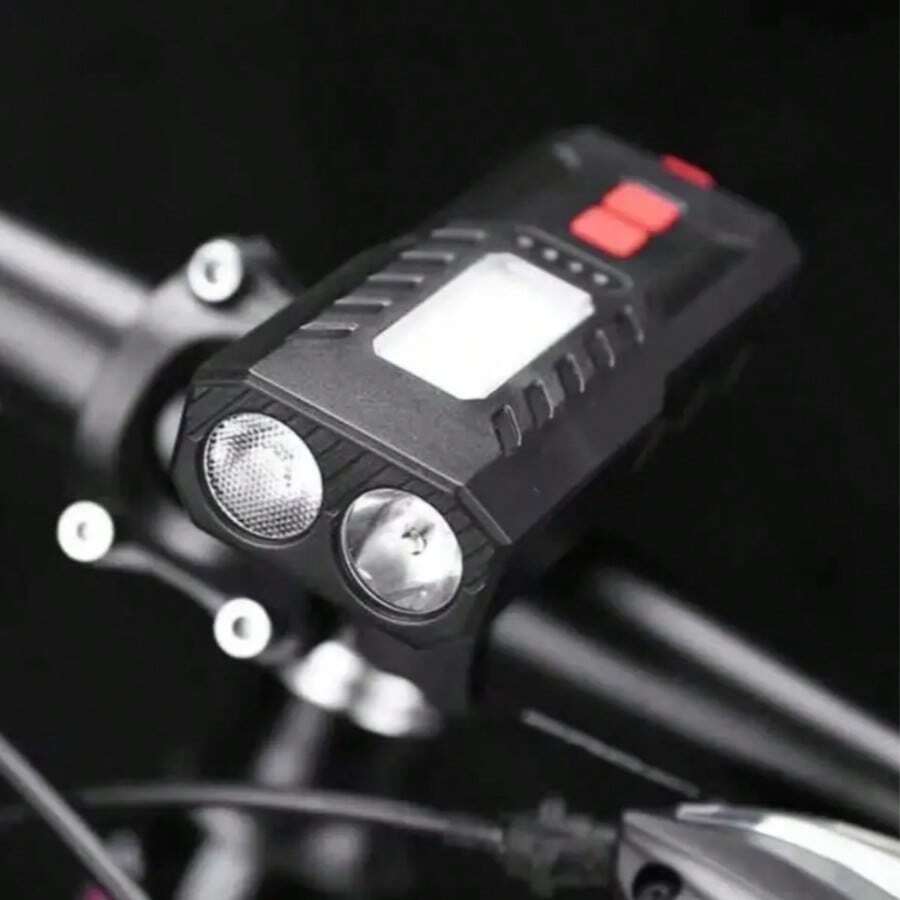Super Bright Dual LED Bike Headlight, USB Charging Waterproof Bicycle Light with Side Warning Lamp & Power Indicator, Cycling Safety Equipment for Mountain & Road Bikes - Negro - Ver 1