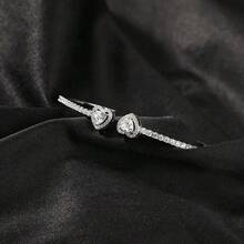 1_3件套不锈钢18K镀金心形水钻手镯套装，铜镶嵌人造锆石开口手镯，时尚女士 - 銀色 - 查看 3