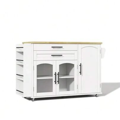 Mobile Kitchen Island With Foldable Work Surface, Kitchen Trolley, 5 Wheels, Multiple Storage Solutions, Spice Rack, Cutlery Drawer, 120 X 45 (70) X 90 Cm