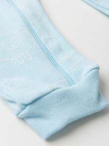 Baby Jumpsuit In Printed Suedine Fabric With Zipper (Newborn/Small/Medium/Large) - Baby Blue - View 3