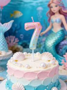 0-9 美人鱼渐变浅紫色和浅粉色数字生日派对蛋糕装饰蜡烛 - 查看 5