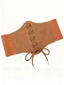 1条女士棕色简约复古系带腰带，适合万圣节文艺复兴时期服装 - 棕色 - 查看 5