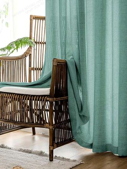 1片装现代轻奢彩虹红木绿窗帘，透明杆袋式设计，半透明100%涤纶编织窗帘，适用于卧室、露台门 - 可机洗，条纹图案，无衬里，时尚主题，水绿色，优雅的隐私和自然光线过滤，客厅窗帘