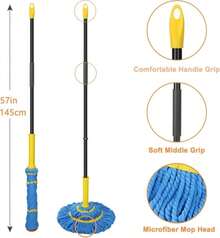 Self-Wringing Twist Mops With 1 Extra Refill, Microfiber Mops For Floor Cleaning With 57 " Long Handle, Easy Wringing Floor Mop For Hardwood Commercial Household Clean (1 Handle &Amp; 2 Mop Heads) - ColorA - 查看 6