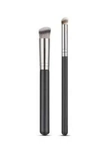 2pcs Angled Flat Concealer Brush Set, Dense Eye & Nose Contour Brush Suitable For Liquid, Cream, Powder Foundation, Highlighting, Contouring (270+370) - Multicolor - View 7