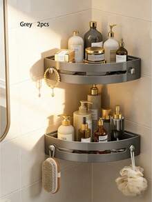 2/3件套转角置物架，浴室收纳架，室内淋浴架，淋浴墙面洗发水架，厨房浴室收纳盒，淋浴篮，节省空间的三角形转角置物架 - 耐用的壁挂式浴室洗发水、沐浴露和化妆品收纳架 - 安装简便，防滑设计，浴室配件 - 彩色 - 查看 10