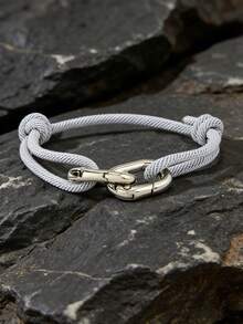 1条男士简约互扣编织绳手链，休闲尼龙绳手链，带互扣扣，防水耐用腕带，适合日常佩戴和送礼。 - 扣鎖手鍊 - 查看 3