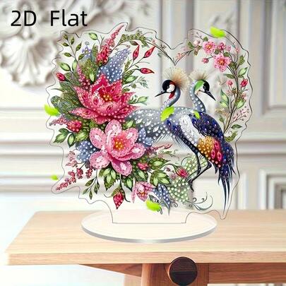 Bộ tranh đính đá hình chim tình yêu 2D - Tranh khảm acrylic tự làm, trang trí bàn làm việc độc đáo đầy màu sắc.