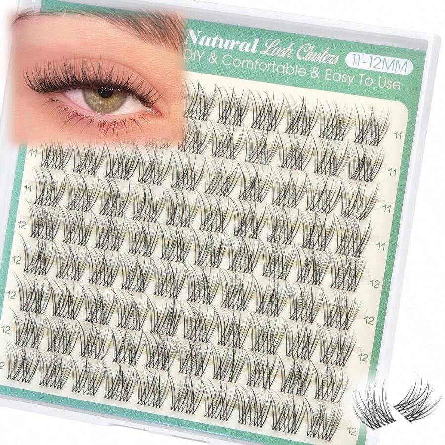 Natural Lash Clusters 11-12MM Eyelash Clusters Clear Band Individual Lashes Short Wispy Cluster Lashes C Curly Cluster Eyelash Extensions For Everyday Makeup By - B-自然短款 11-12毫米 - 查看 1