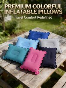1pc Inflatable Travel Pillow With Neck Support, Portable Neck Pillow + Nap Pillow, Airplane Pillow, Compact & Lightweight, Foldable & Easy To Store, Suitable For Travel - Multicolor - View 6
