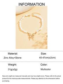1pc Fashionable Elegant Stone Beaded Necklace With Charming Gold Butterfly Pendant, Women's Romantic Choker Necklace Suitable For Daily And Party Wear - Multicolor - View 4